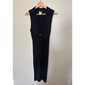 Vintage Women's Size M Guess Collection Button Up Black Collared Midi Dress USA